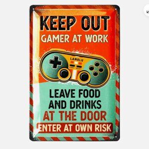 Keep Out Gamer At Work 12" x 8" Metal Sign multicolor Vertical NEW